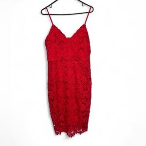 Chic Red Lace Midi Dress